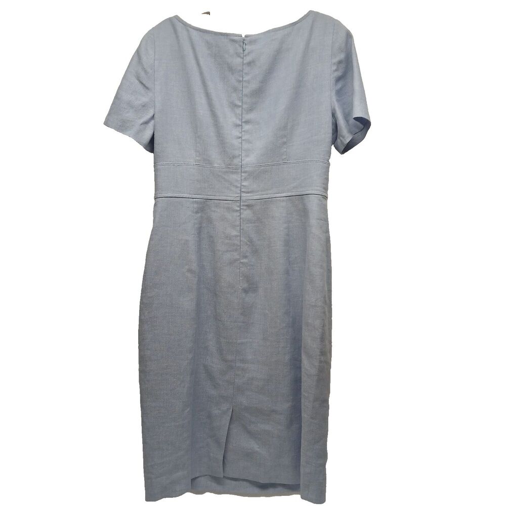 J.Crew Linen Blend Sheath Dress Blue Size 8 Square Neck Career Office Knee SP23 - Picture 3 of 10